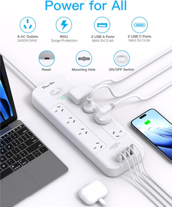 一拍8路通用旅行适配器4 USB 2 C型端口快速充电器电源板国际插座插座10A铜 - Product Image 3