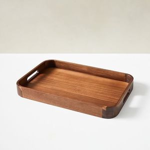 多功能天然木制托盘储物托盘，带双面手柄食品早餐茶和晚餐托盘拼盘 - Product Image 1