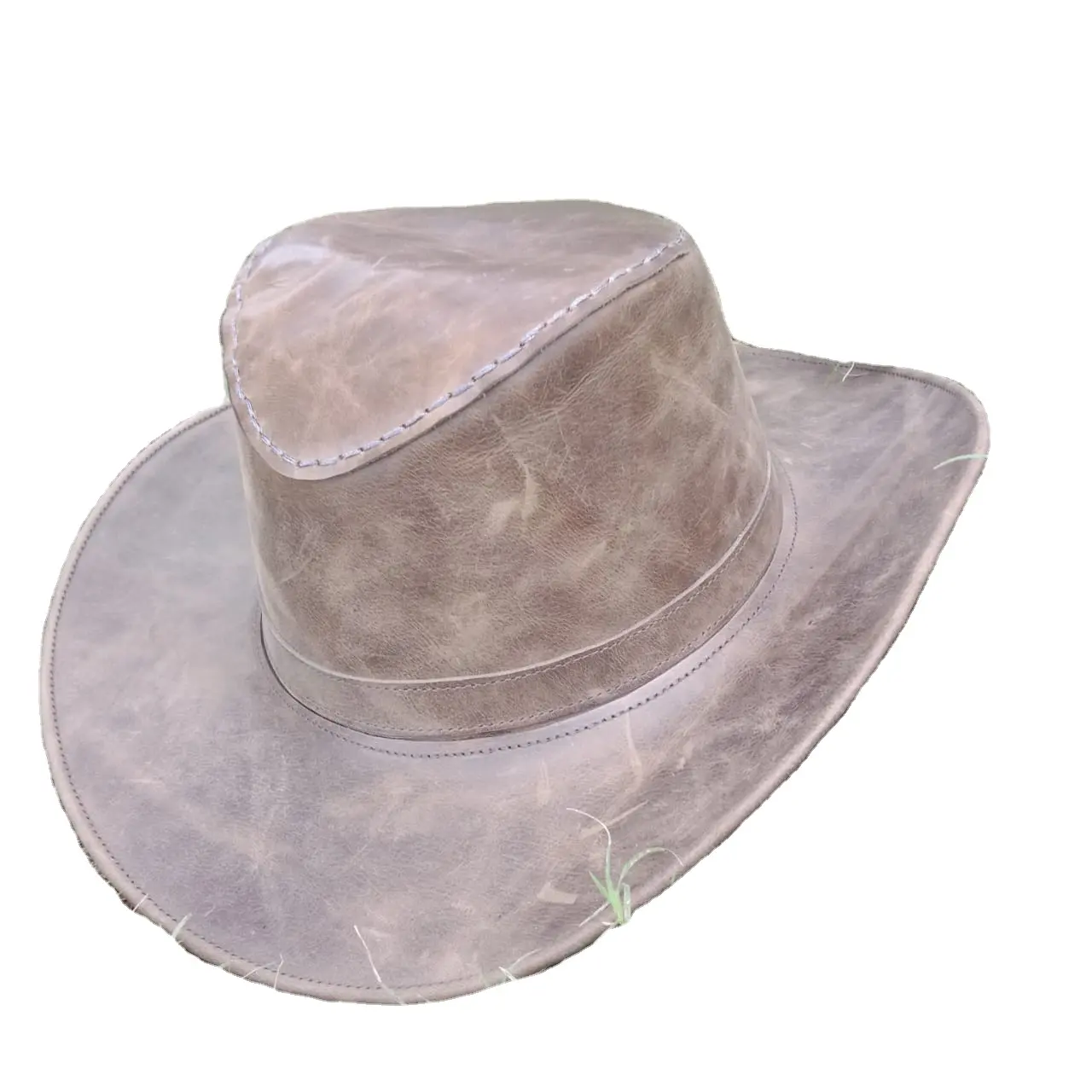 Cattleman-Sombrero de piel marrón para mujer, gorro de piel de vaquero Vintage, con estilo único, piel auténtica, Tom Mix, corona abierta