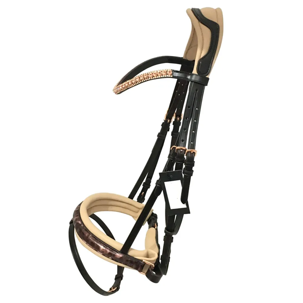 Brida de caballo de cuero de lujo con forma anatómica Brida de caballo de cuero ajustable acolchada suave Venta al por mayor Cuero color personalizado