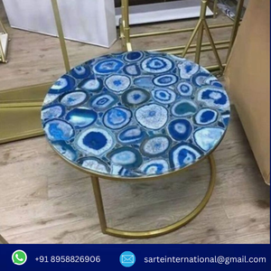 Kahve merkezi yemek veya yan masa kullanımı için ev için el yapımı Modern yuvarlak akik masa üstü - Product Image 3