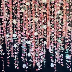 5 dizeleri 5 feet kağıt çiçek Garland paketi: pembe ve allık çiçek Garland Marigold dize Garland dekorasyon için en iyi