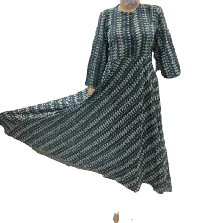 Этнические женские хлопковые дизайнерские платья Kurta, женские платья Индиго из ткани, длинное платье Ramdan, мусульманское женское длинное платье
