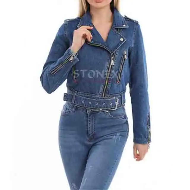 Vestes classiques décontractées en denim à col unique pour femmes Veste en jean bleue délavée pour femmes