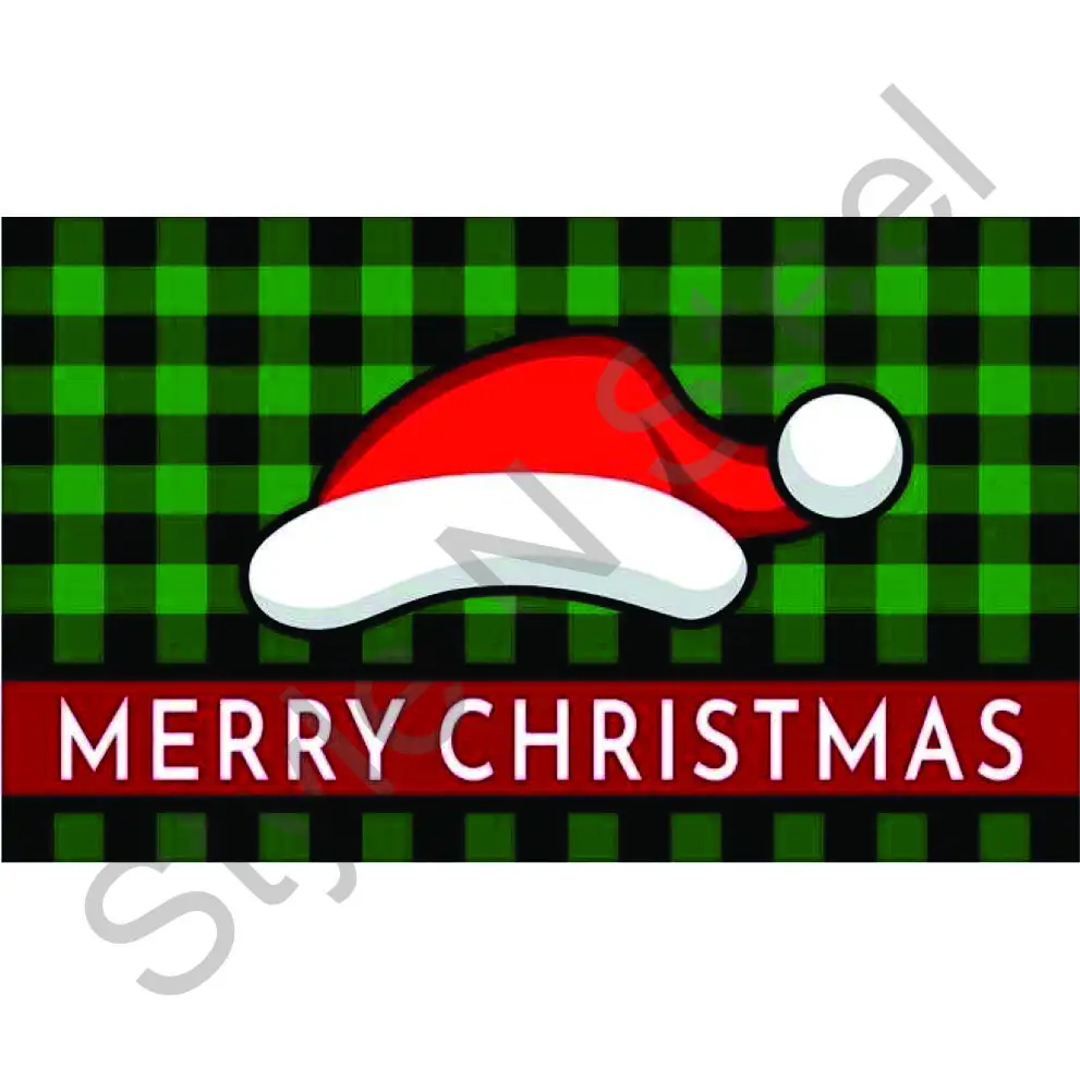 Anti Slip Rug Carpet Merry Christmas printed Santa red color on green black check print doormat at wholesale price