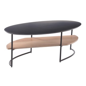 Juego de mesa de centro redonda, mesas laterales anidadas para sala de estar, mesa de madera y Marco de metal resistente, madera natural, color negro - Product Image 3