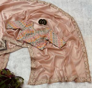 NEW SAREE BLOUSE NEW <strong>SARI</strong> INDIAN WEDDING DESIGNER BOLLYWOOD PAKISTANI PARTY WEAR
