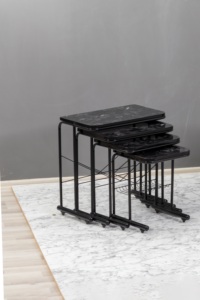 Mesas anidadas de diseño europeo moderno, Juego de 4 Patas de metal cromado con laminado MDF en 3 colores para muebles de sala de estar - Product Image 2