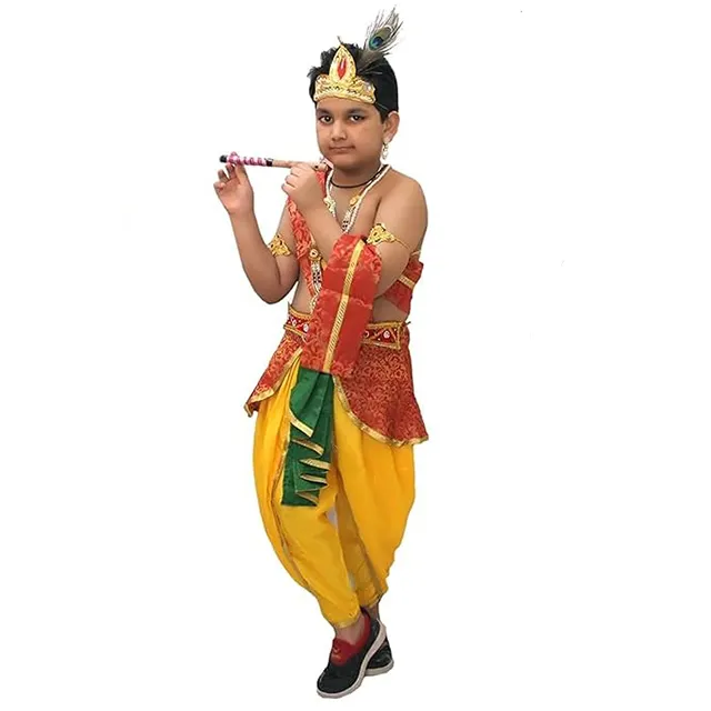 Vente chaude Krishan Costume Ensemble pour Enfants Unisexe Hindou Religieux Caractère pour Krishan Leela Mythologique Kaku Fantaisie Robes