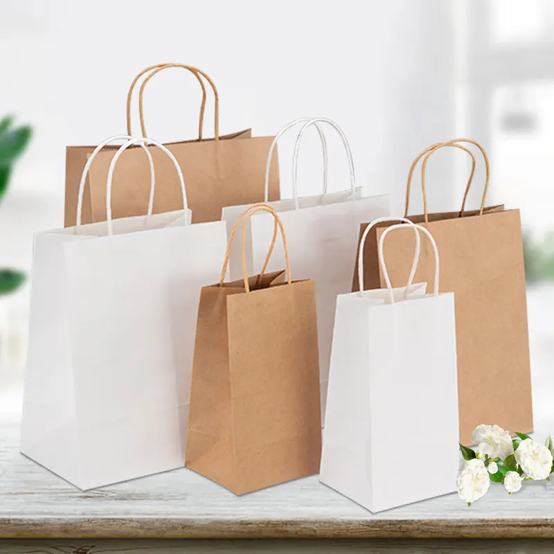 चीन थोक मूल्य कस्टम मुद्रित फूल क्राफ्ट कॉफी शॉपिंग बैग छोटे सफेद क्राफ्ट शिल्प कागज शॉपिंग बैग के लिए फास्ट फूड