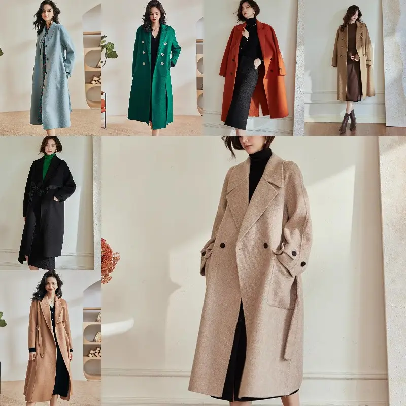 Women's Wool Cashmere Wool Coat Slim Fashionable Long Women's Double-sided Coat 100% Wool Fabric