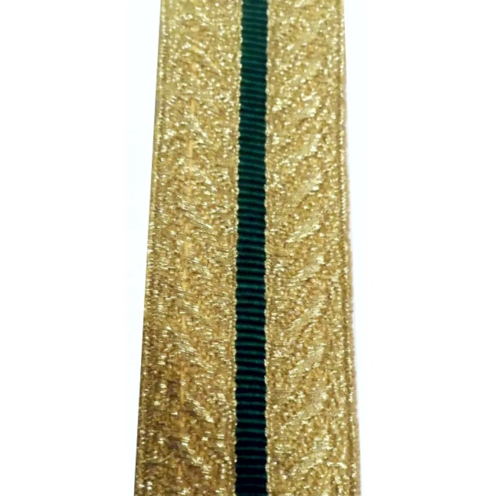 Trenza metálica plateada OEM en 6mm a 100mm, venta al por mayor de oro con manga de rayas verdes, trenza de rango, tamaños y colores personalizados, textil