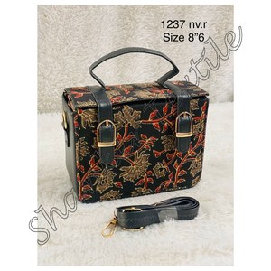 Cotton Block Prints Fabric Custom Fashion Ladies Office Purses Handbag's Shoulder <strong>Bag</strong> Ladies Box Shape <strong>Bag</strong> With Detachable Sling - Product Image 3