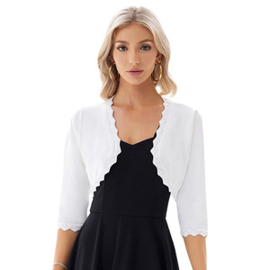 OEM 3/4 kollu açık ön Copped taraklı örgü kazak Bolero shwomen kadınlar için