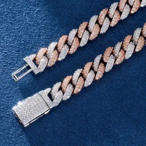 究極の高級ICED-OUT Paveダイヤモンドキューバリンクチェーンローズゴールド/シルバーヒップホップパーティーギフトスターリングシルバー素材