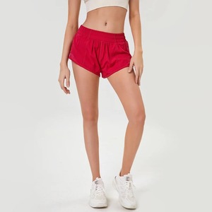 女性用ハイウエストフィットネスショーツ弾性ウエストクロージャーホットパンツジム用ヨガバスケットボールジョギングワークアウトスポーツウェア-2 in 1
