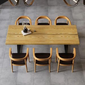 6人天然工业餐桌，金属腿矩形柚木厨房餐桌 - Product Image 2