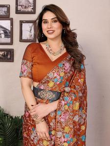 רך משי rangoli כבד עם עבודה רקמה c-pallu & גבול צנרת כולל ריצה משי עבור הפקיסטני הודי