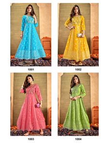 Kadın Kurtis seti artı boyutu Jaipuri baskı nakış çalışması uzun Kurtis - Product Image 2
