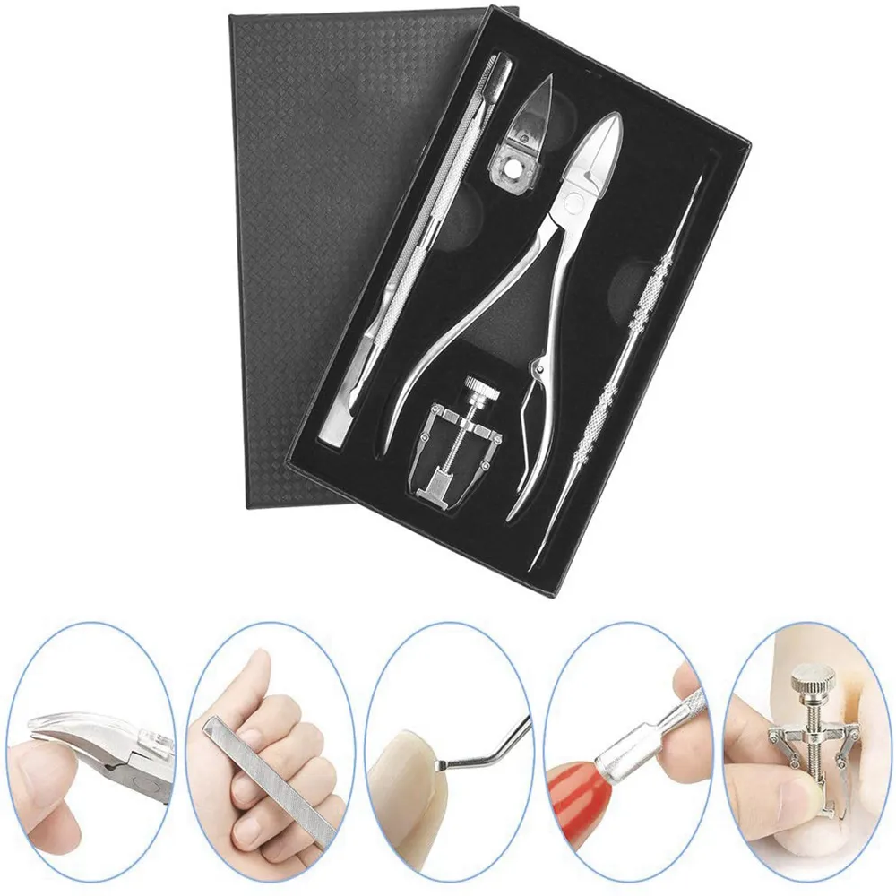 Kit de manicure e pedicure em aço inoxidável, kit de ferramentas para manicure e implante de manicure com estojo em couro PU, 5 peças