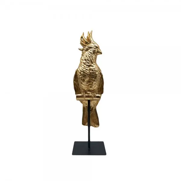 Escultura de loro de aluminio chapado en oro, soporte de hierro para escritorio de oficina y mesa, escultura decorativa para loros a la venta en precio bajo