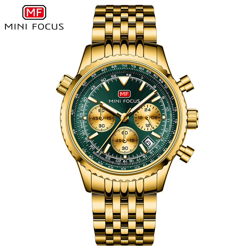 4 green dial gold steel strap