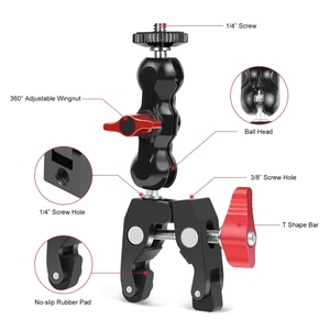 Super Camera Clamp <strong>Mount</strong> with 1/4'' Screw for Phone for Go Pro for Insta360 PULUZ Metal Multi-function Magic Arm Ball Bracket - Product Image 6