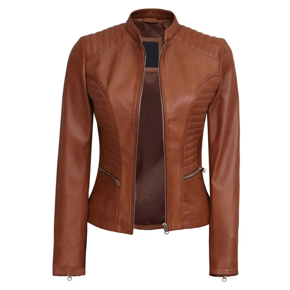 Brown Women's Fancy Lederjacke Echte Lederjacken mit Lammfell gürtel für Damen Hochwertige Lederjacke