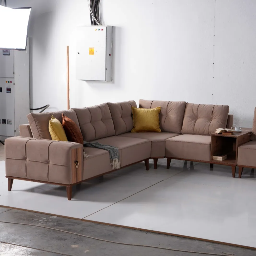 Moderno divano ad angolo turco set divano letto ad angolo in tessuto e pelle di lusso set di mobili da soggiorno di alta qualità a buon mercato