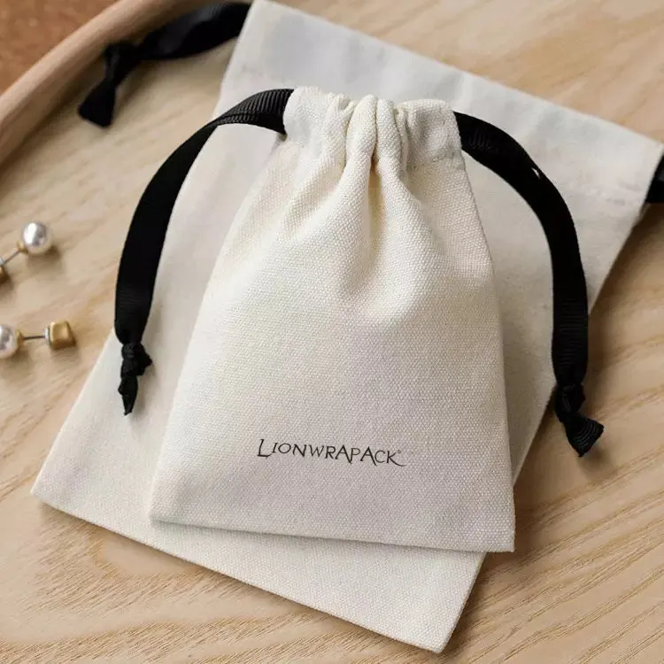 Lionwrapack bolsa de joias, joias de lona branca eco-amigável, bolsa de empacotamento de joias de algodão