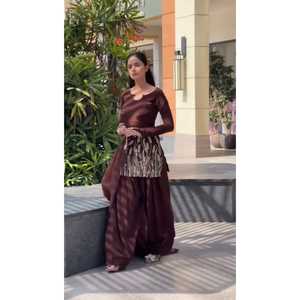 New Premium Designer 3 Ways <strong>Style</strong> Peplum Crop Top Lehenga And Half Saree 3 in 1 Outfit Ready To Wear Collection
