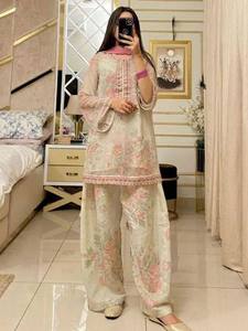 Sıcak satış kadın Vintage stil Kurta Plazo Net hint ihracatçısı gelen parti giymek için fantezi Dupatta ile Set - Product Image 5