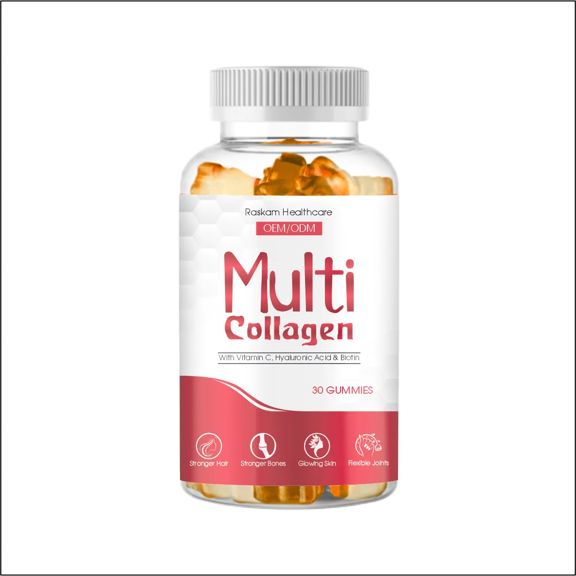Gomitas de colágeno múltiple con ácido hialurónico de vitamina C y biotina para antienvejecimiento y piel brillante 30 gomitas