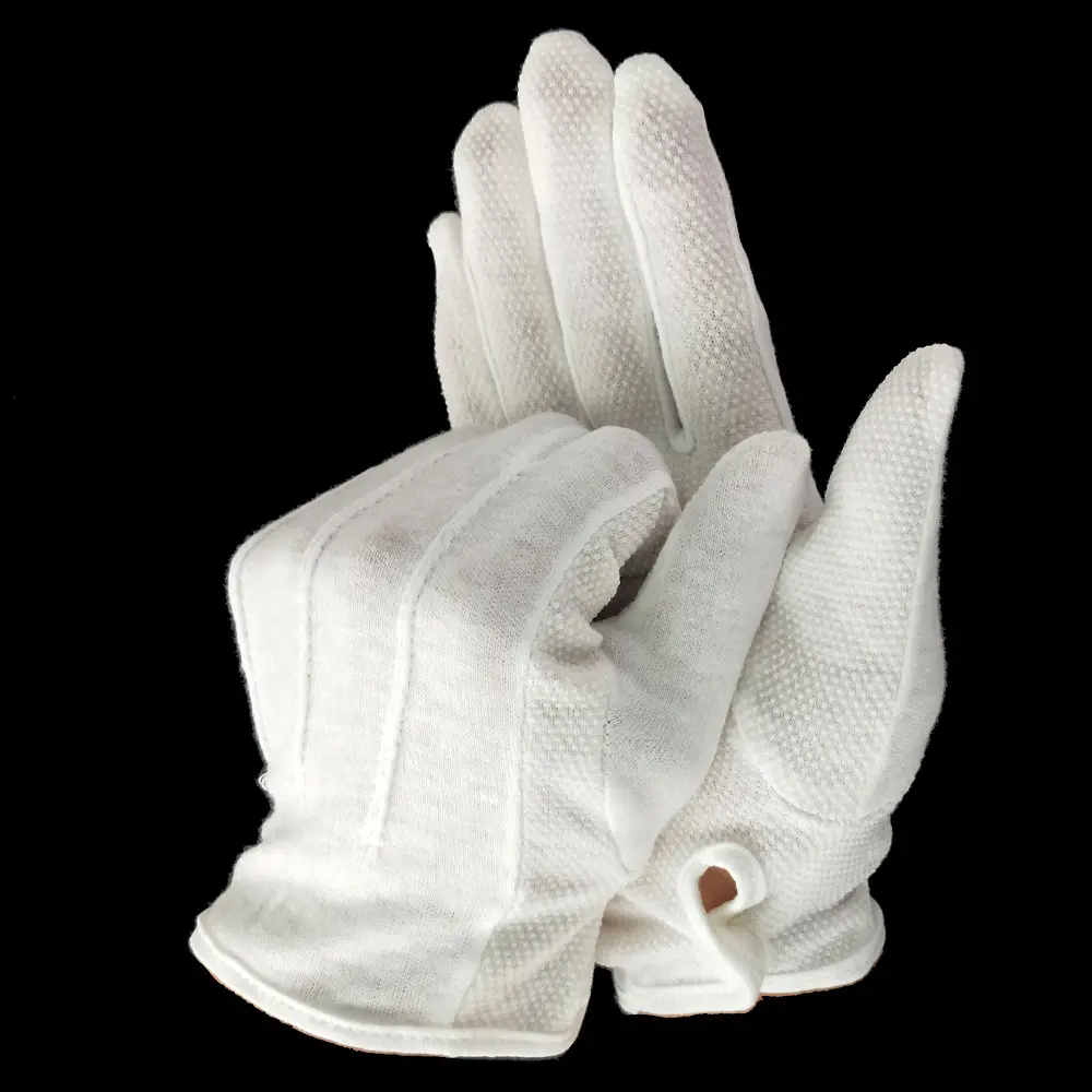 White Formal Full Finger Three Tendons Uniform Honor Parade Guard ceremonial Cotton hand work Gloves with Snap Cuff