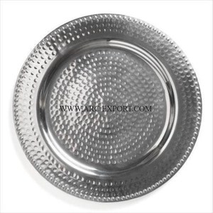 锤打铜抛光餐具装饰充电板优质大尺寸金属铜材料家用电镀 - Product Image 4