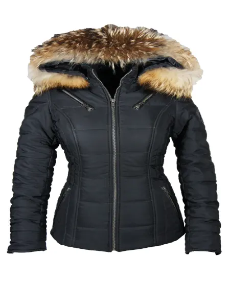 Personnalisation femmes coton polyester rembourré mode veste dames veste d'hiver avec vraie fourrure de renard veste