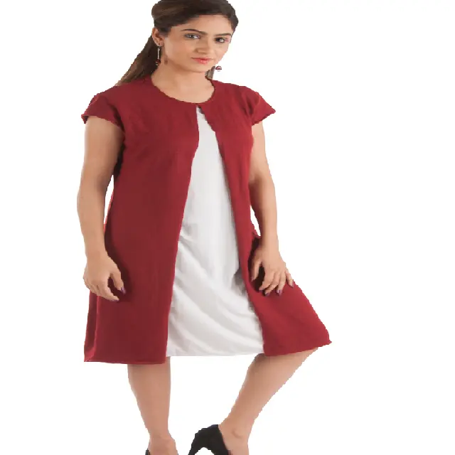 Vestido de noiva com estampa de algodão orgânico e tecido de lã de cabo para meninas, estilo moderno e bonito até o joelho