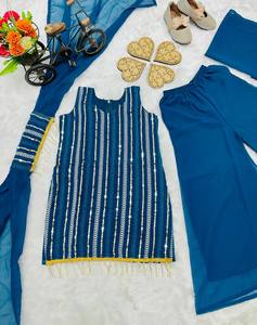 传统印度巴基斯坦丝绸<span class=keywords><strong>Lehenga</strong></span> Choli女孩儿童派对穿婚纱刺绣民族Salwar Kameez连衣裙