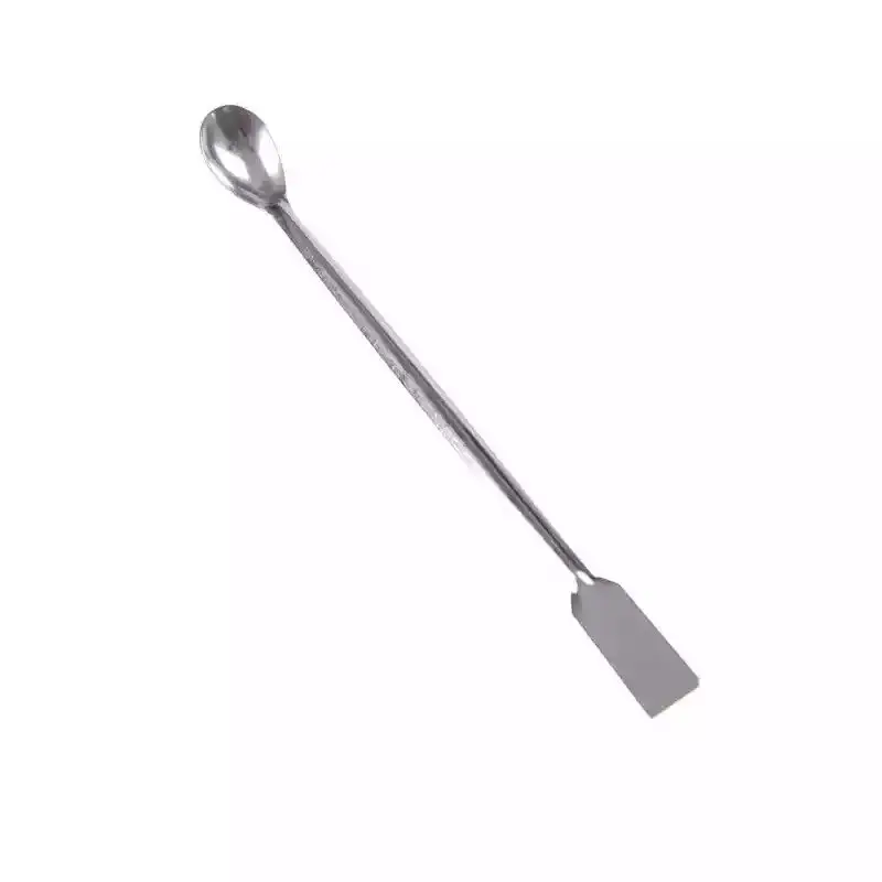 Spatula baja tahan karat satu ujung datar dan sendok ujung lainnya panjang bentuk 120mm & 150mm alat Lab serbaguna dengan sentuhan akhir yang dipoles