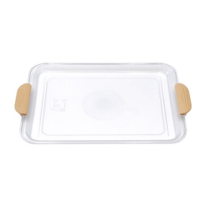 透明塑料矩形托盘，带木质彩色手柄，用于供应食品和饮料 - Product Image 5