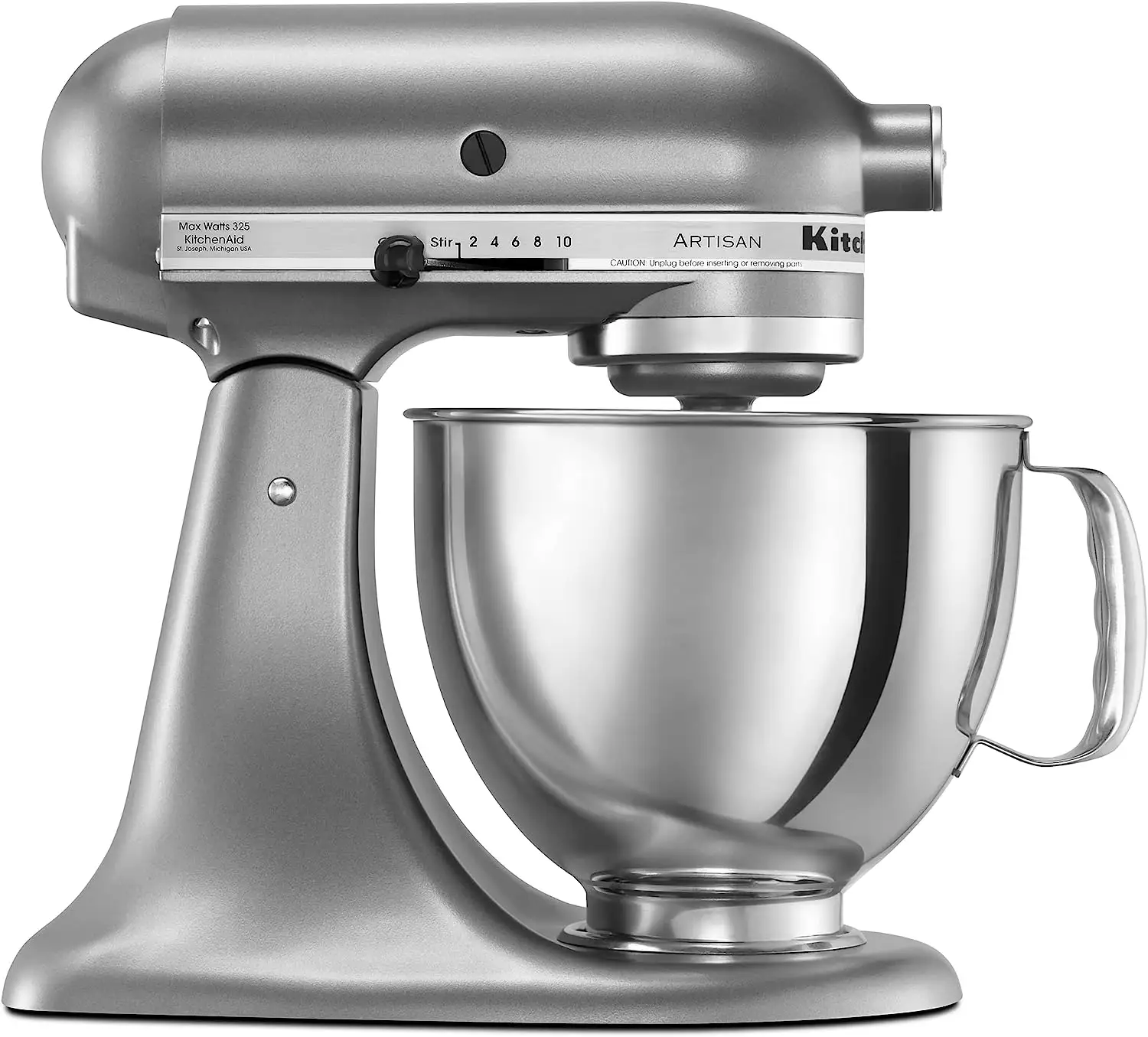 Meilleure qualité KitchenAids Artisan Series Mixeur sur socle à tête inclinable de 5 pintes avec bouclier verseur KSM150PS, Contour Silver