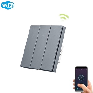 Wireless Smart wi-fi luce a muro interruttore a pulsante 3 bande doppio pannello di plastica Grey Gold Face con telecomando di controllo vocale - Product Image 1