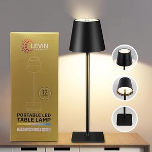 LEVIN Cordless LED Table Lamp USB Rechargeable Dimmable with 3 Color Modes 360 Shadowless <strong>Lighting</strong> 5W Black Desk Lamp - Product Image 1