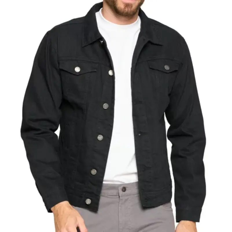Moda açık aşınma erkek kalın Denim kumaş örme kot ceket uzun kollu özel Logo özel Logo erkek sonbahar ceket