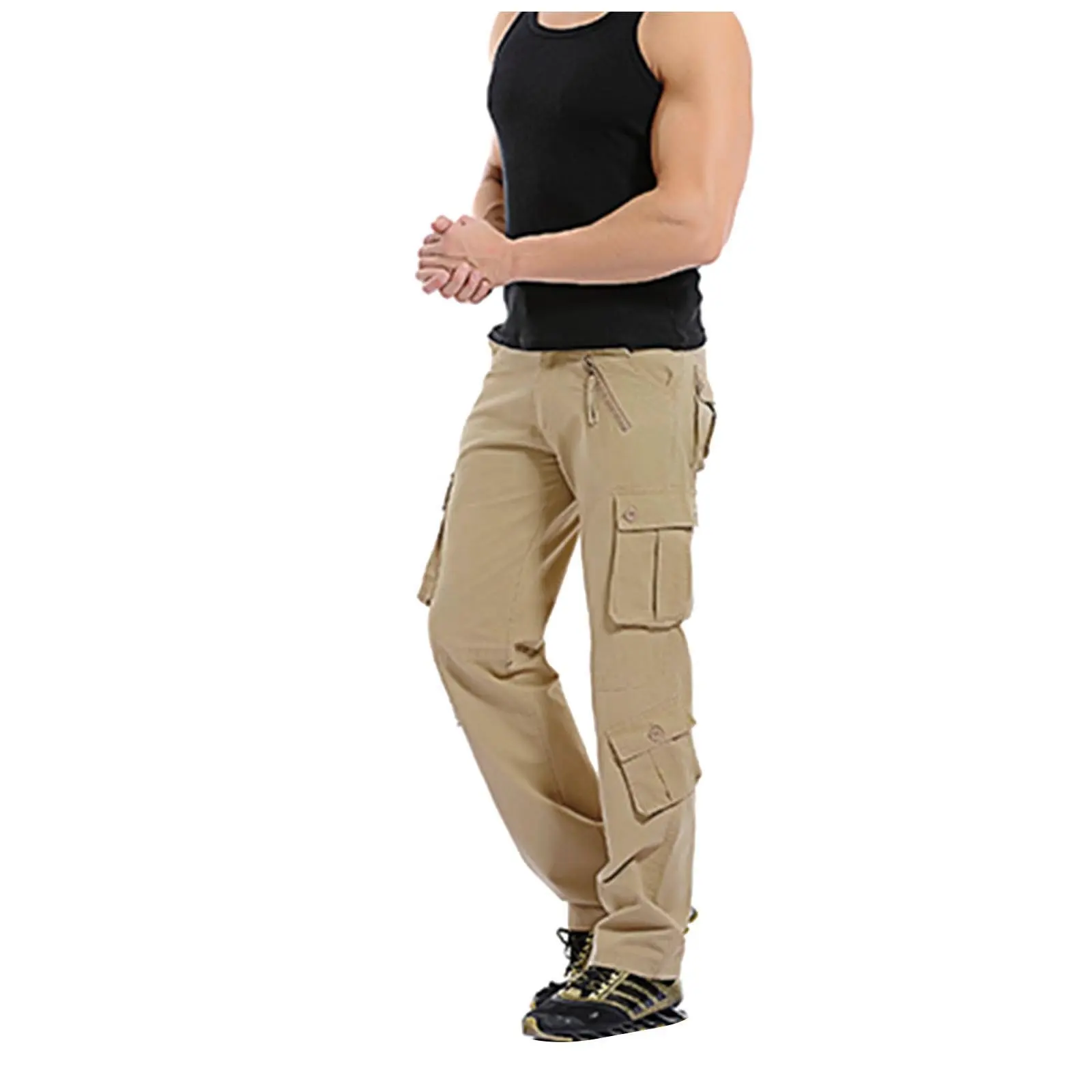 Pantalon en coton kaki de couleur unie pour homme, coupe droite, délavé, confortable, extensible, Chino