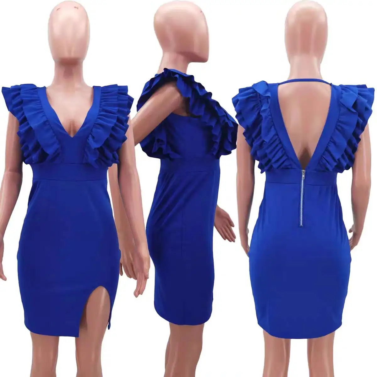 플러스 사이즈 S-5xl 여름 섹시한 디자이너 드레스 여성용 V-넥 원피스 스티치 레이스 탑 스플릿 스커트