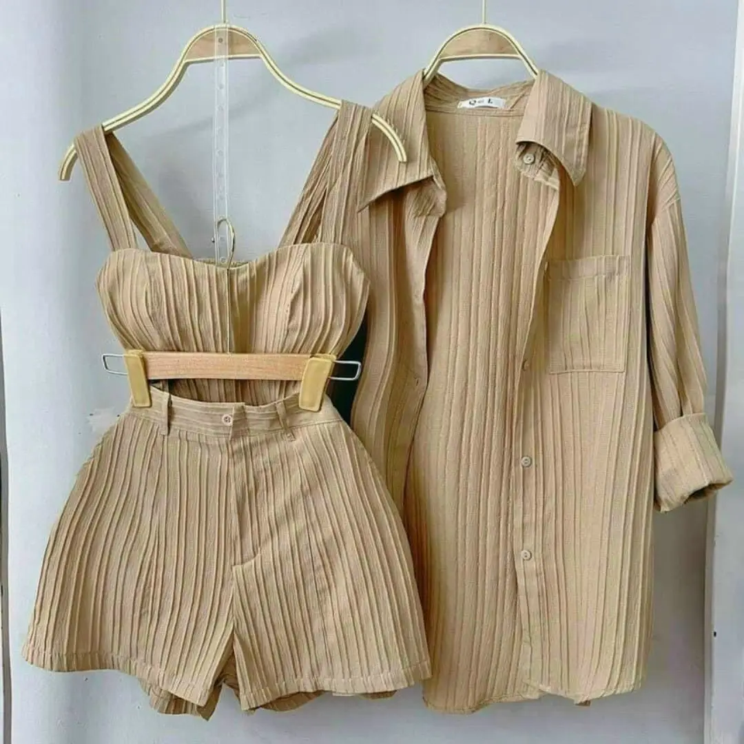 Ensemble 3 pièces de vêtements d'été pour femmes 2023 Prix compétitif Naturel Odm Lavable Chacun dans un sac en poly du fabricant du Vietnam