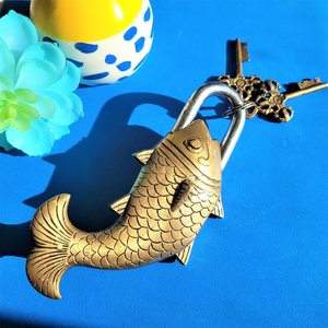 Brass Trick cá Pad khóa thủ công Câu Đố ổ khóa thiết kế cổ khóa trang trí nội thất handmade Quà tặng đặc biệt - Product Image 1