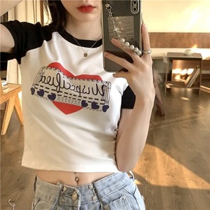 太阳 & 字母图形落肩裁剪t恤宽松健身上衣运动超大短袖t恤上衣女装