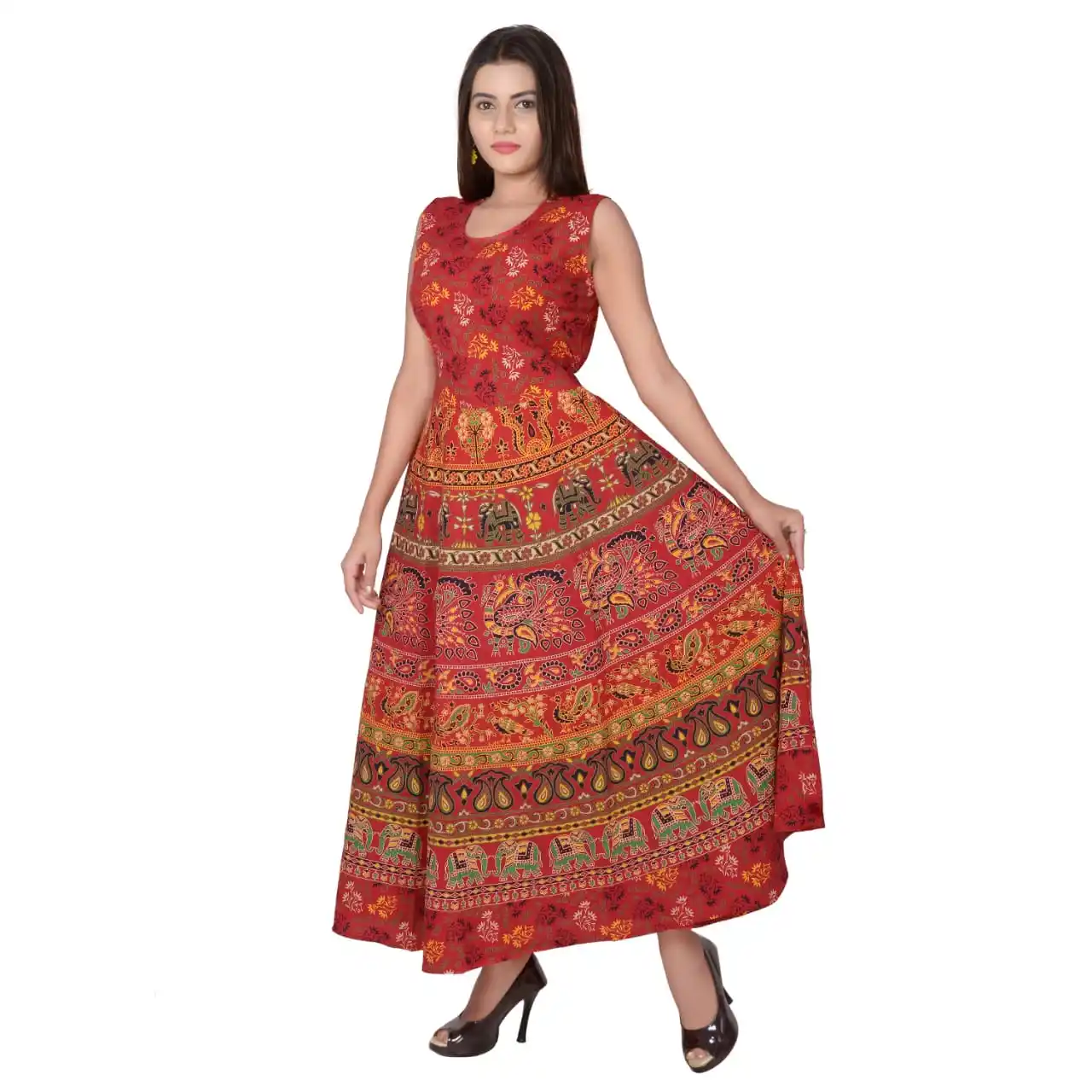 Robe longue à imprimé Floral 100% coton, sans manches, Design Jaipuri, tenue d'été décontractée pour femmes et filles
